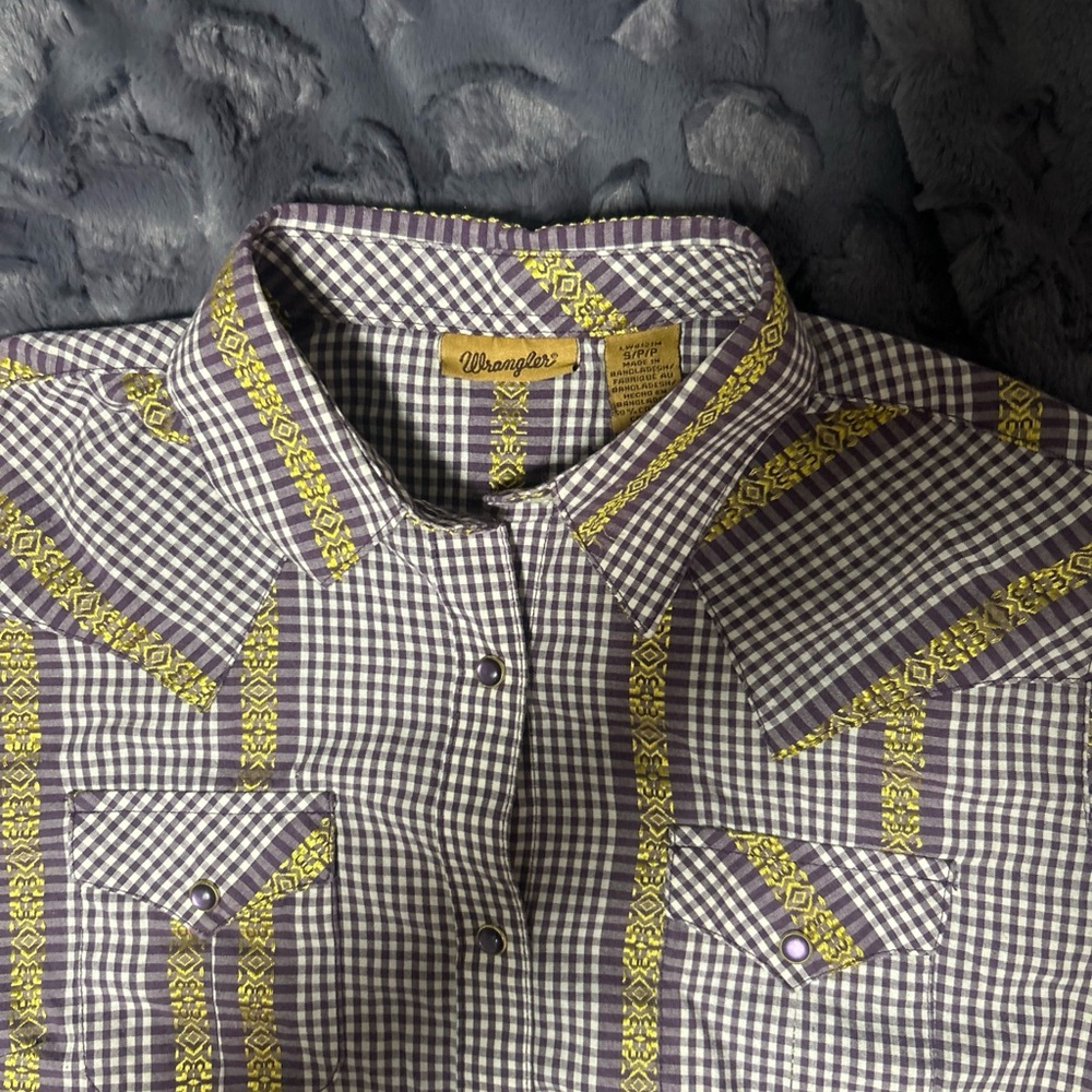 Wrangler Purple and Yellow Gingham Western Snap Shirt